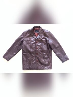 Marciano Mens Button Down Leather Jacket Brown US Large EU 52 Vintage